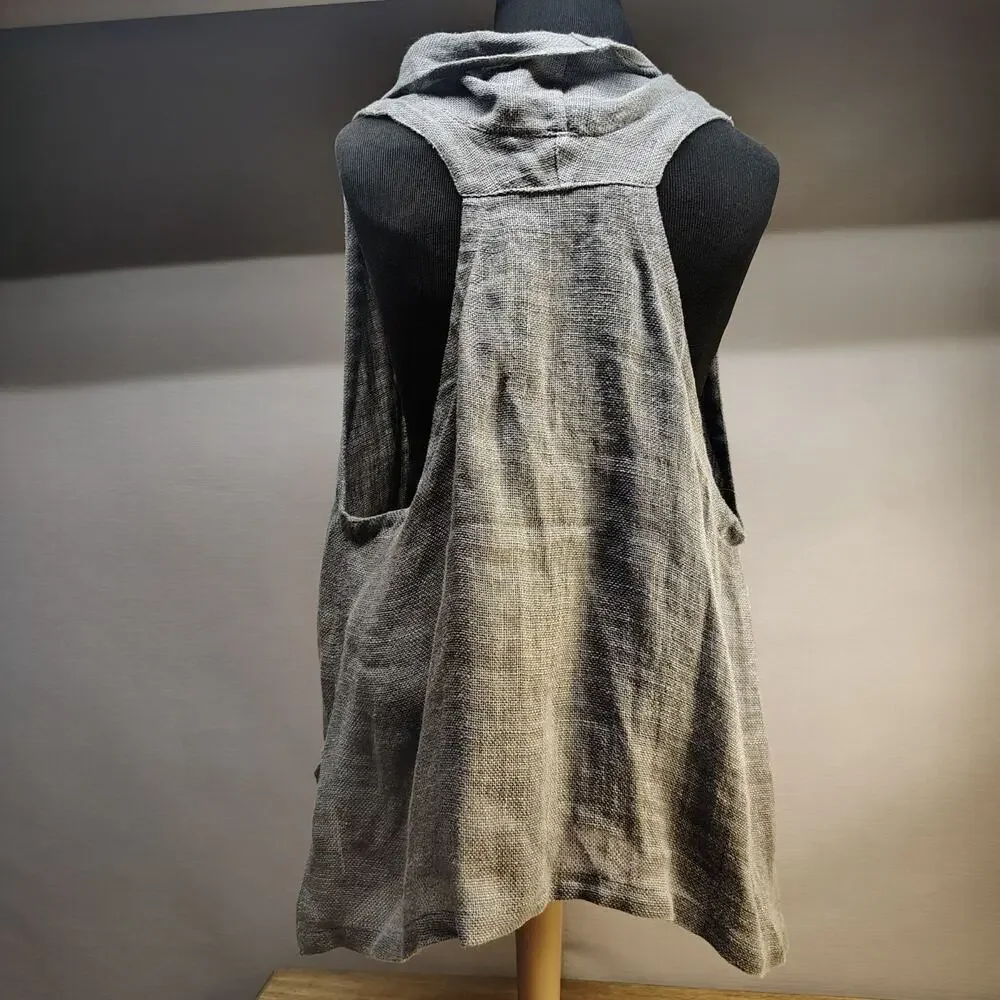 Free People 100% Linen Swing It Cowl Neck Tank Grey Waffle Knit Oversized Racerb